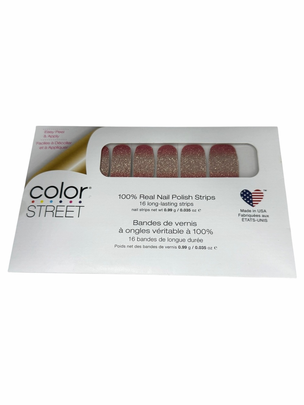 Color Street Coral Bay Retired Nail Polish Strips Glitter Ombre Pink Gold NIP